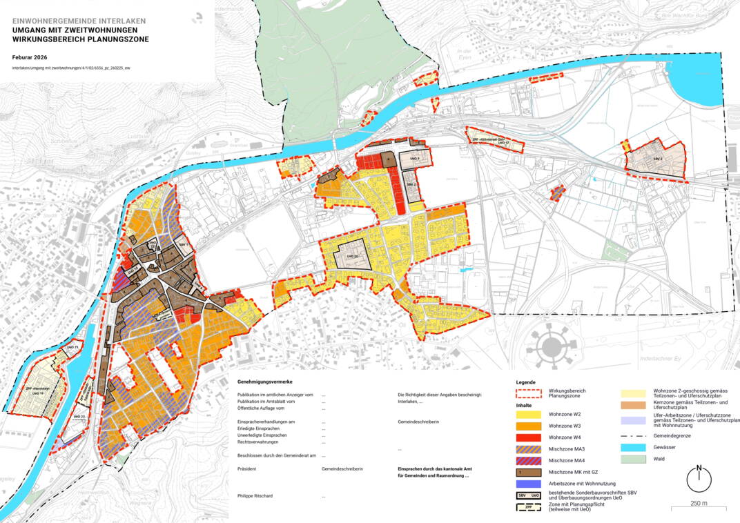 Wirkungsbereich Planungszone Gemeindegebiet Interlaken mit der eingezeichneten Planungszone